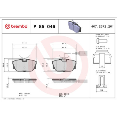 Brembo Bremsbelagsatz, Scheibenbremse PRIME LINE P 85 046