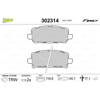 Valeo | Bremsbelagsatz, Scheibenbremse | 302314