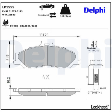 Delphi | Bremsbelagsatz, Scheibenbremse | LP1555