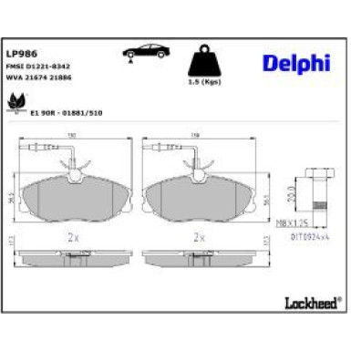 Delphi Bremsbelagsatz, Scheibenbremse LP986