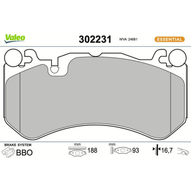Valeo Bremsbelagsatz, Scheibenbremse ESSENTIAL 302231