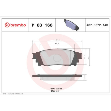 Brembo Bremsbelagsatz, Scheibenbremse PRIME LINE P 83 166