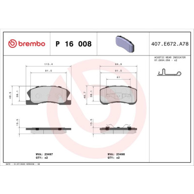 Brembo | Bremsbelagsatz, Scheibenbremse | P 16 008