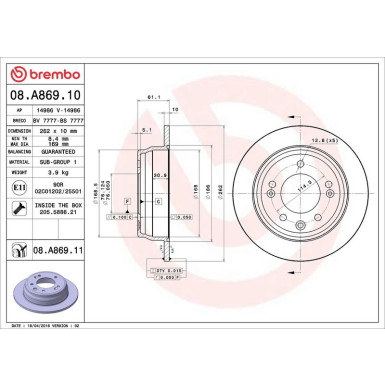 Brembo Bremsscheibe PRIME LINE - UV Coated 08.A869.11
