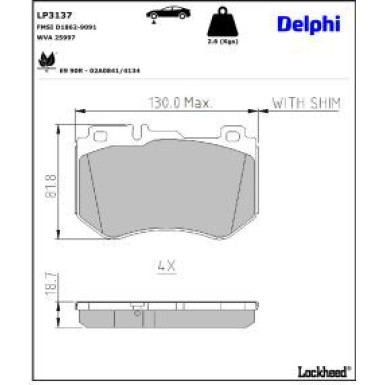 Delphi Bremsbelagsatz, Scheibenbremse LP3137