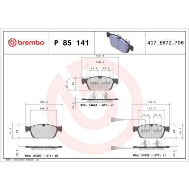 Brembo Bremsbelagsatz, Scheibenbremse PRIME LINE P 85 141 Brembo Bremsbelagsatz, Scheibenbremse PRIME LINE P 85 141