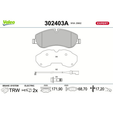 Valeo Bremsbelagsatz, Scheibenbremse EXPERT 302403A