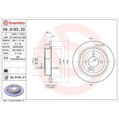 Brembo Bremsscheibe PRIME LINE - UV Coated 08.9163.21