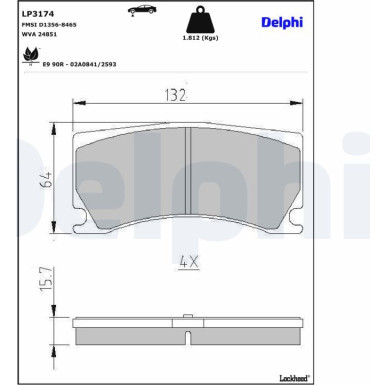 Delphi | Bremsbelagsatz, Scheibenbremse | LP3174