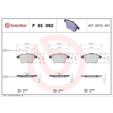 Brembo Bremsbelagsatz, Scheibenbremse PRIME LINE P 85 082 Brembo Bremsbelagsatz, Scheibenbremse PRIME LINE P 85 082