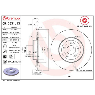 Brembo Bremsscheibe PRIME LINE - Co-Cast 09.D531.13