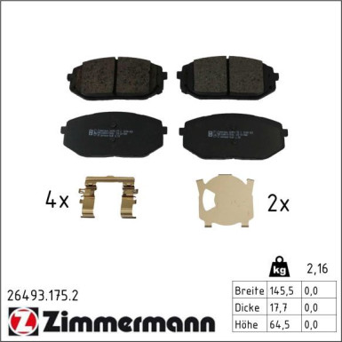 Zimmermann Bremsbelagsatz, Scheibenbremse 26493.175.2