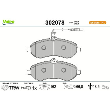 Valeo Bremsbelagsatz, Scheibenbremse ESSENTIAL 302078