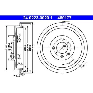 ATE | Bremstrommel | 24.0223-0020.1
