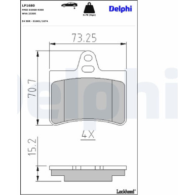 Delphi | Bremsbelagsatz, Scheibenbremse | LP1680