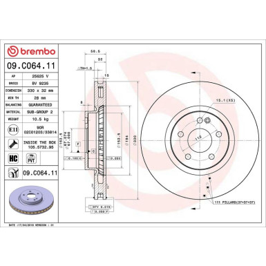 Brembo Bremsscheibe PRIME LINE - UV Coated 09.C064.11