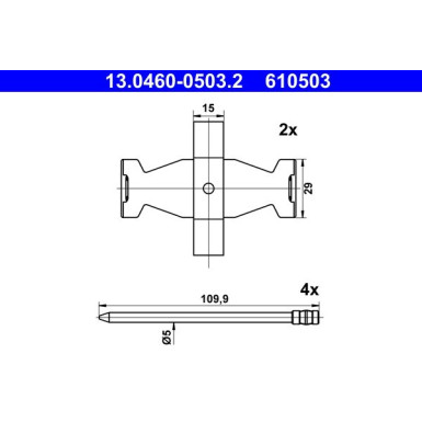 ATE | Zubehörsatz, Scheibenbremsbelag | 13.0460-0503.2