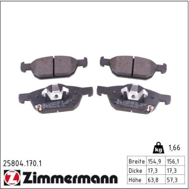 Zimmermann Bremsbelagsatz, Scheibenbremse 25804.170.1