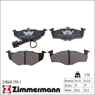 Zimmermann Bremsbelagsatz, Scheibenbremse 21868.170.1 Zimmermann Bremsbelagsatz, Scheibenbremse 21868.170.1