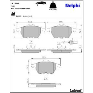 Delphi Bremsbelagsatz, Scheibenbremse LP1706