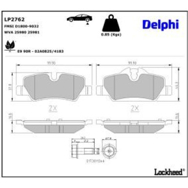 Delphi Bremsbelagsatz, Scheibenbremse LP2762