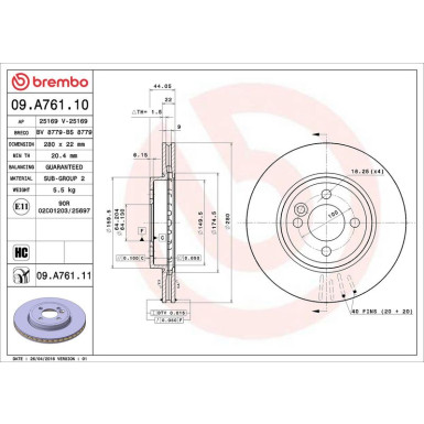 09.A761.11 Bremsscheibe PRIME LINE - UV Coated