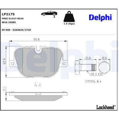 Delphi | Bremsbelagsatz, Scheibenbremse | LP2175