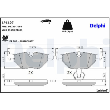 Delphi | Bremsbelagsatz, Scheibenbremse | LP1107