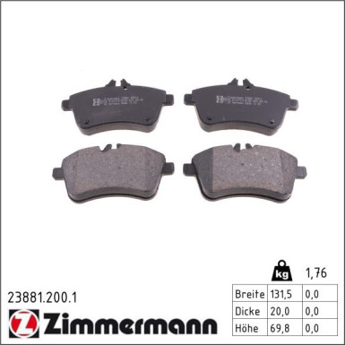 Zimmermann Bremsbelagsatz, Scheibenbremse 23881.200.1