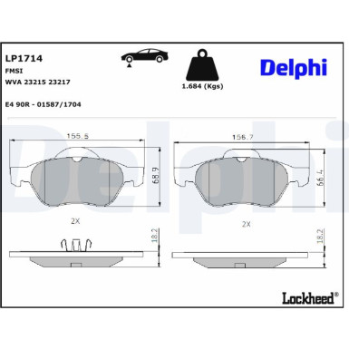 Delphi | Bremsbelagsatz, Scheibenbremse | LP1714
