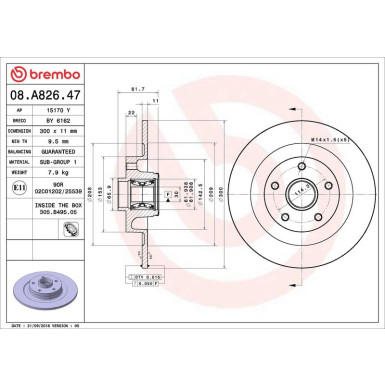 Brembo Bremsscheibe PRIME LINE - With Bearing Kit 08.A826.47