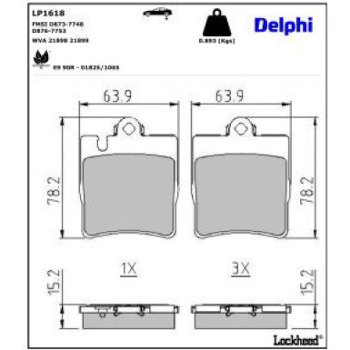 Delphi Bremsbelagsatz, Scheibenbremse LP1618