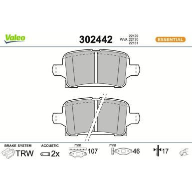 Valeo | Bremsbelagsatz, Scheibenbremse | 302442