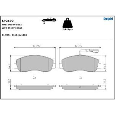 Delphi Bremsbelagsatz, Scheibenbremse LP2190