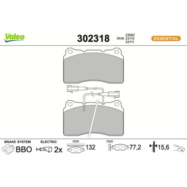 Valeo Bremsbelagsatz, Scheibenbremse ESSENTIAL 302318