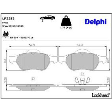 Delphi Bremsbelagsatz, Scheibenbremse LP2252 Delphi Bremsbelagsatz, Scheibenbremse LP2252