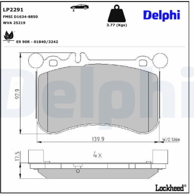 Delphi | Bremsbelagsatz, Scheibenbremse | LP2291