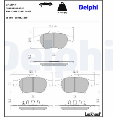 Delphi | Bremsbelagsatz, Scheibenbremse | LP1844
