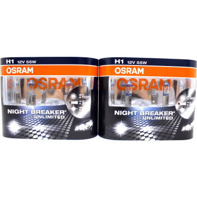 Osram Glühlampe, Scheinwerfer 2X OSRAM Night Breaker Unlimited H1 (Duo Box) NIGHT BREAKER UNLIMITED 64150NBU-HCB