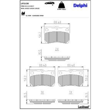 Delphi Bremsbelagsatz, Scheibenbremse LP2130