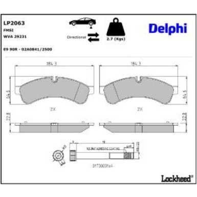 Delphi Bremsbelagsatz, Scheibenbremse LP2063
