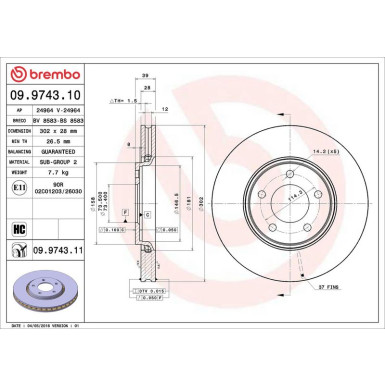 09.9743.11 Bremsscheibe PRIME LINE - UV Coated