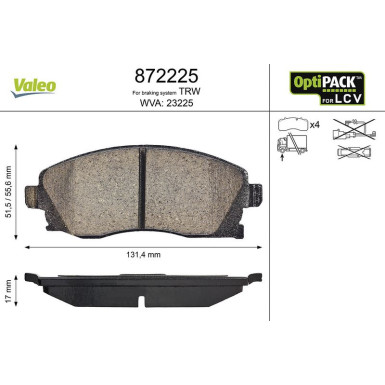 Valeo Bremsbelagsatz, Scheibenbremse OPTIPACK for LCV 872225