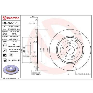 09.A555.11 Bremsscheibe PRIME LINE - UV Coated