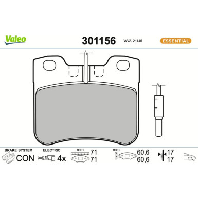 Valeo Bremsbelagsatz, Scheibenbremse ESSENTIAL 301156