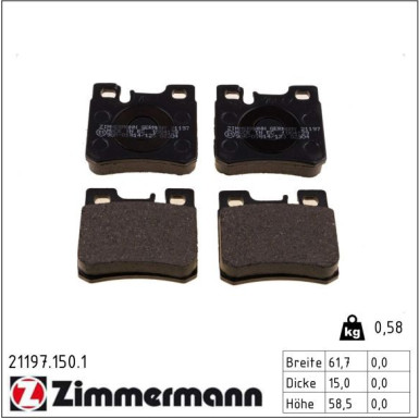 Zimmermann Bremsbelagsatz, Scheibenbremse 21197.150.1