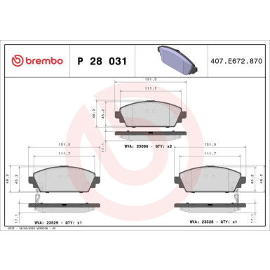 Brembo Bremsbelagsatz, Scheibenbremse PRIME LINE P 28 031