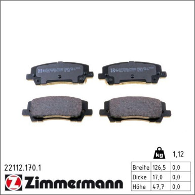 Zimmermann Bremsbelagsatz, Scheibenbremse 22112.170.1