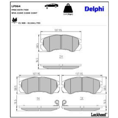 Delphi Bremsbelagsatz, Scheibenbremse LP964