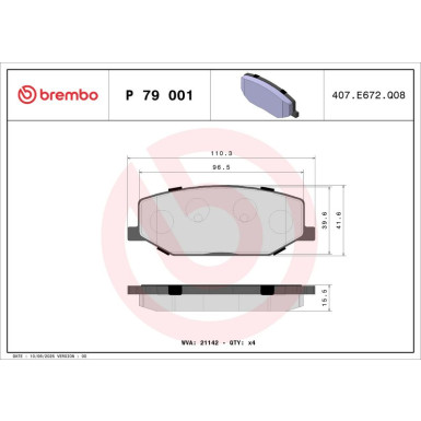 Brembo | Bremsbelagsatz, Scheibenbremse | P 79 001